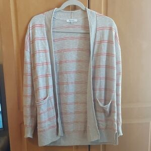 Madewell Beige And Orange Striped Open Front Cardigan XXS